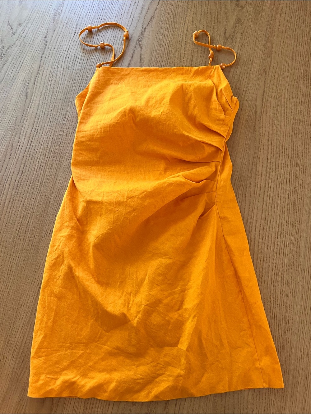 Zara Bright Orange Beaded Spaghetti-Strap Mini Dress